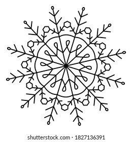 Mandala de Navidad. Mandala, copo de nieve. Elemento De Ronda Para El Libro De Colores. Líneas negras sobre fondo blanco. Vector. Elementos de decoración étnica.