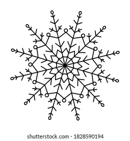Mandala de Navidad. Mandala, copo de nieve. Elemento De Ronda Para El Libro De Colores. Líneas negras sobre fondo blanco. Vector. Elementos de decoración étnica.