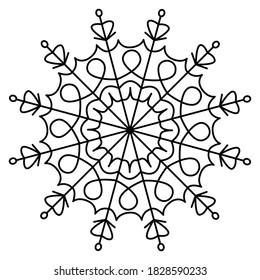 Christmas Mandala. Snowflake Mandala. Round Element For Coloring Book. Black Lines on White Background. Vector. Ethnic decorative elements.