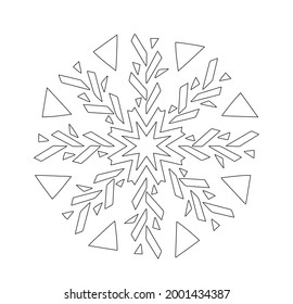 Mandala de Navidad. Mandala, copo de nieve. Elemento De Ronda Para El Libro De Colores. Líneas negras sobre fondo blanco. Vector.  ... Buena idea para tarjetas de felicitación, invitaciones, impresiones, textiles, tatuajes.