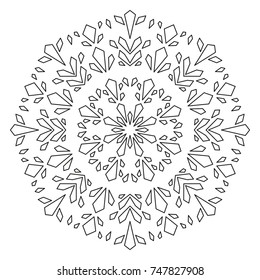Christmas Mandala. Snowflake Mandala. Round Element For Coloring Book. Black Lines on White Background. Vector. 
