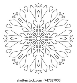 Christmas Mandala. Snowflake Mandala. Round Element For Coloring Book. Black Lines on White Background. Vector. 