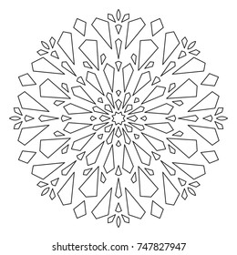 Christmas Mandala. Snowflake Mandala. Round Element For Coloring Book. Black Lines on White Background. Vector. 