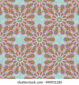 Christmas mandala and snowflakes seamless pattern. Vector illustration