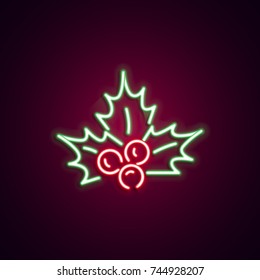 Christmas maple leaves neon sign. Neon sign, bright signboard, light banner. Vector icons