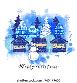 christmas market europe. Hand drawn vector background