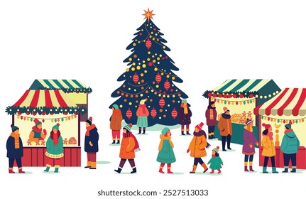 Christmas market. Family, people, Sale, preparation. Outdoor celebration. New year market.