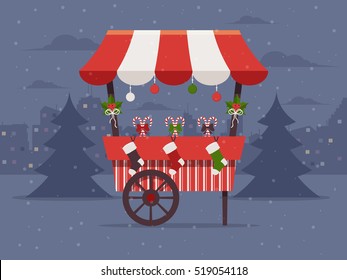 Christmas Market . Flat Design Style. 