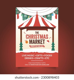 Christmas Market Flyer, Christmas Market Sale Poster Template Design in Vector