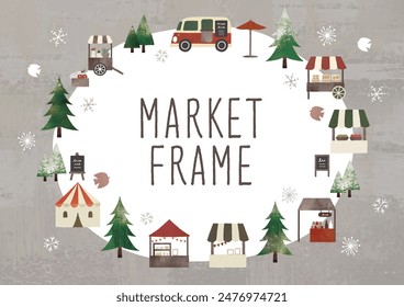 Christmas market frame Watercolor painting