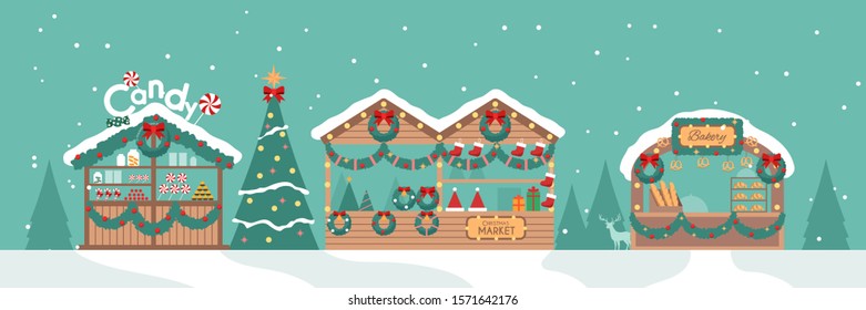 Christmas market greeting card on teal background