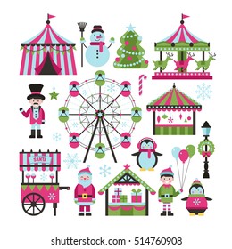 Christmas market and holiday fair elements for graphic and web design