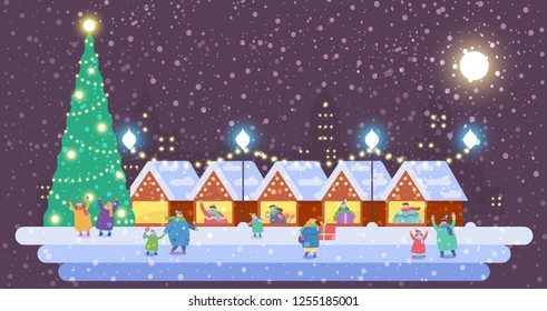 Christmas market and holiday fair posters. Flat vector illustration.
