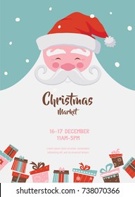 christmas market poster with santa and presents. vector illustration. card with a place for your text.