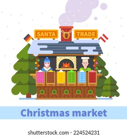Christmas market. Vector flat illustration