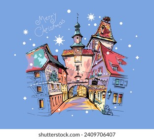 Christmas Markusturm in medieval old town of Rothenburg ob der Tauber, Bavaria