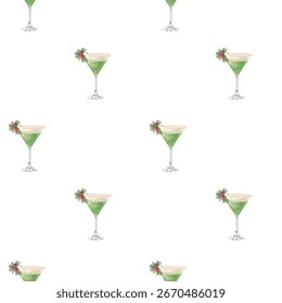 Navidades Martini cóctel sin patrón sobre fondo blanco