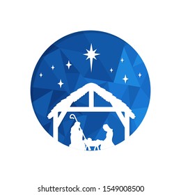 Christmas, Mary and Joseph, polygins in flat style with shadow