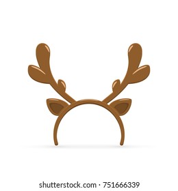 Christmas mask with brown reindeer antler isolated on white background, illustration.