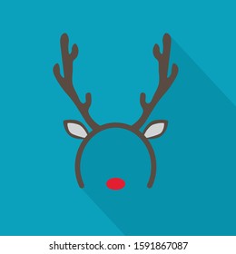 christmas mask with deer antlers iand red nose icon- vector illustration