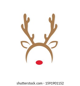 christmas mask with deer antlers iand red nose icon- vector illustration