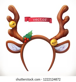 Christmas Mask With Reindeer Antlers. 3d Vector Icon