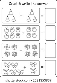 Christmas math worksheet addition, match