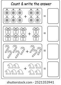 Christmas math worksheet addition, match