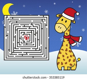 Christmas maze - help giraffe get to the present! Solution in eps