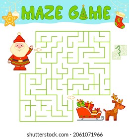 Christmas Maze puzzle game for children. Maze or labyrinth game with Christmas Santa claus.