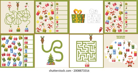 Christmas maze. I spy. Kids mini game for development.