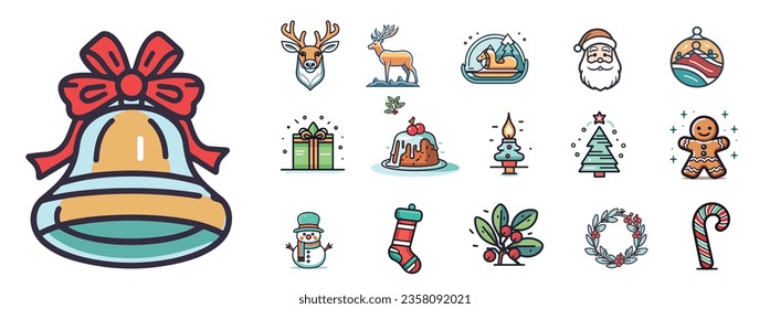 Christmas Mega Pack Of Clip art elements, vector logo minimal style illustration set