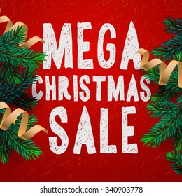 Christmas mega sale background, promotional poster for Christmas sale, vector illustration.