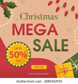 Christmas mega sale with decorations vector design