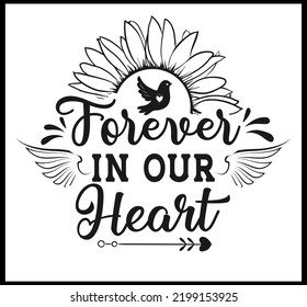 Christmas memorial quote, forever in our hearts, text design isolated on white background. Remembering Christmas in heaven. In memory of family love holiday saying vector art.