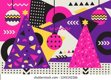 Christmas Memphis geometric background