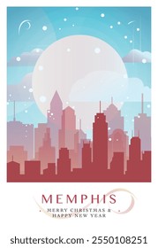 Christmas Memphis retro poster for winter festives, New Year in USA. Greetings, happy holidays and merry xmas from Tennessee, United States of America vector postcard layout