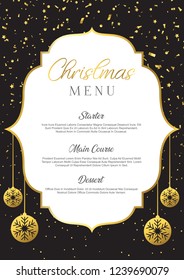 Christmas menu background with confetti and baubles design