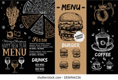 Christmas menu cafe. Food flyer. Restaurant menu. Template design.