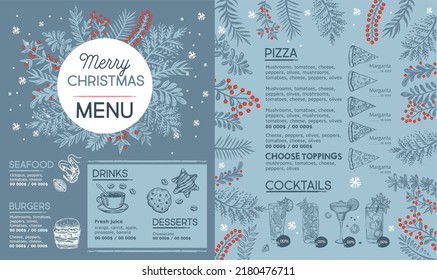 Christmas menu cafe. Food flyer. Restaurant menu. Template design.	