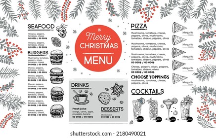 Christmas menu cafe. Food flyer. Restaurant menu. Template design.
