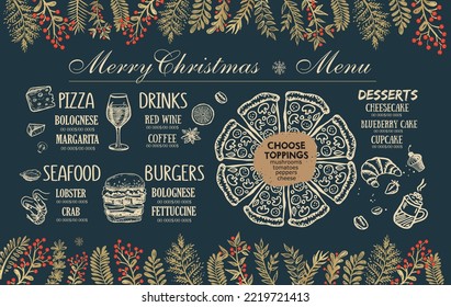 Christmas menu cafe. Food flyer. Restaurant menu. Template design.	