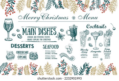 Christmas menu cafe. Food flyer. Restaurant menu. Template design.
