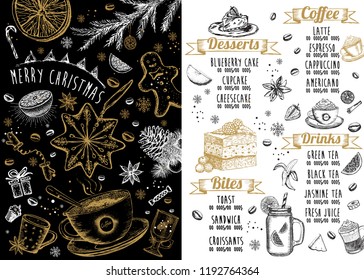 Christmas menu. Coffee house menu. Restaurant cafe menu, template design. Food flyer.