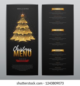 Christmas menu design with golden christmas tree. Restaurant menu