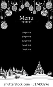 Christmas menu design. Restaurant cafe menu, template design. Vector Illustration