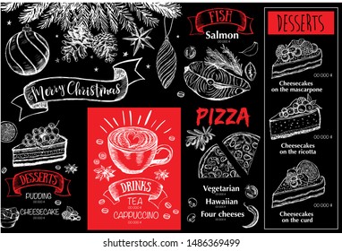 Christmas menu design.  Restaurant menu. Hand drawn illustration