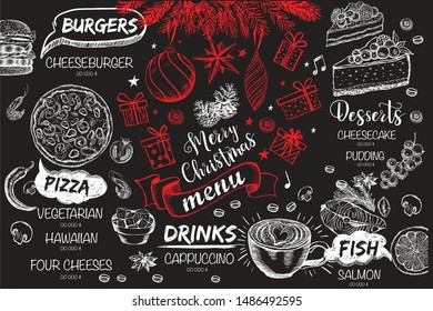 Christmas menu design.  Restaurant menu. Hand drawn illustration