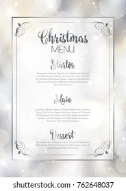 Christmas menu design with snowflakes and stars