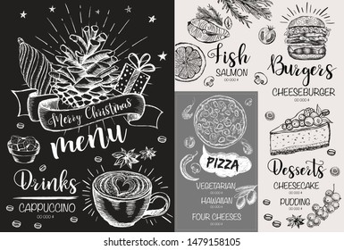 Christmas menu design. Design template. Vector hand drawn illustrations.